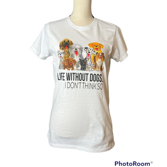New Port & Company T-shirt with Dogs "Life Without Dogs I Don't Think So" Size S - Picture 1 of 5